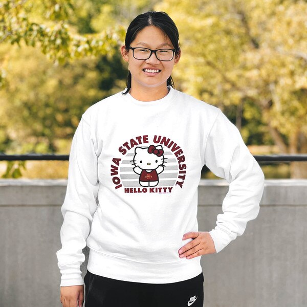 Blue 84 Hello Kitty Iowa State University White Crewneck Sweatshirt